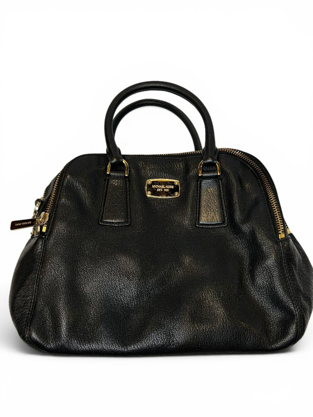 Michael Kors Black Pebbled Leather Dome Satchel Gold Hardware